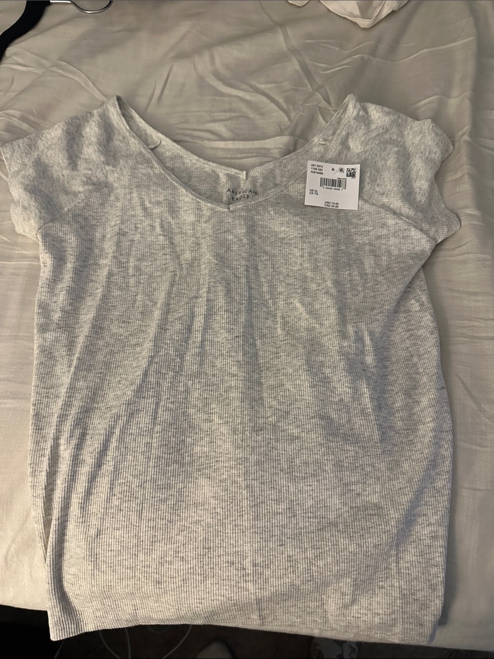 American Eagle Outfitters Women's Short Sleeve Ribbed Tee - Light Gray